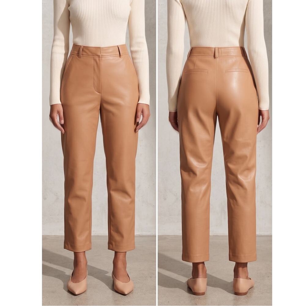 Aritzia Babaton Womens Camel Vegan Leather Cropped Pants Size 8